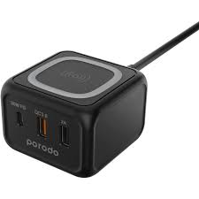 شارژر رومیزی سه پورت و شارژر وایرلس فست شارژ پرودو Porodo 3-Ports Desktop Charger Fast Wireless Charging مدل PD-FWCH005-BK