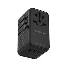 تبدیل پریز برق چندکاره و شارژر دیواری  تایپ سی و یو اس بی 100 وات پاورولوژی  powerology P100WPDBK Universal Charger