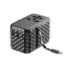 مبدل برق چندکاره 2500 وات و شارژر دیواری فست USB و تایپ‌سی 20 وات پاورولوژی  Powerology GaN Universal Charger Retractable Type-C Cable PWCUQC028