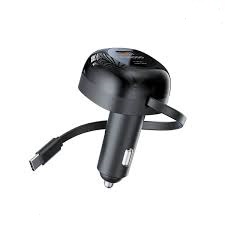 شارژر فندکی فست شارژ ماشین 47 وات Type-C و USB پرودو  Porodo Dual Port Car Charger 80cm Retractable Type-C Cable FWC030