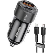 شارژر فندکی خودرو پرودو PD-CC50W  با کابل تایپ سی به لایتنینگ Porodo 50W car  charger with Type-C to Lightning cable PD-CC50W