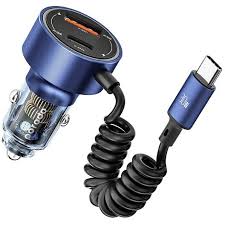 شارژر دو پورت خودرو پرودو  مدل  porodo 60w dual port transparent aluminum car charger integrated type c  cablePD-60CXC-BK