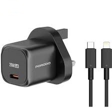 اداپتور پرودو به همراه کابل تایپ سی به لایتنینگ مدل Porodo PD 20W UK Fast Charger PD-FWCH027L
