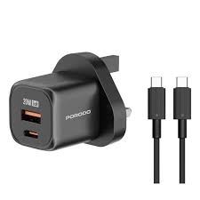 شارژر دیواری پرودو با کابل دو سر تایپ سی Porodo Dual Port Wall Charger UK Plug PD-FWCH028