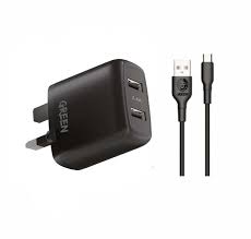 شارژر دیواری دو پورت گرین لاین همراه کابل تایپ سی Green Lion Dual USB Port Wall Charger